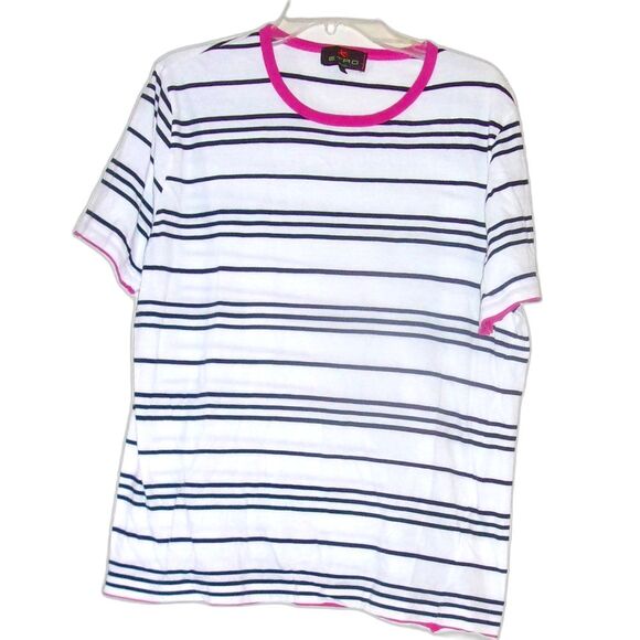 Etro Top Pink Ringer Neckline Black White Stripes Sz. XXL 2X Italy - Picture 1 of 4